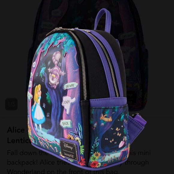 Disney Loungefly Alice in Wonderland Tulgey Wood Lenticular Mini Backpack - Picture 4 of 5
